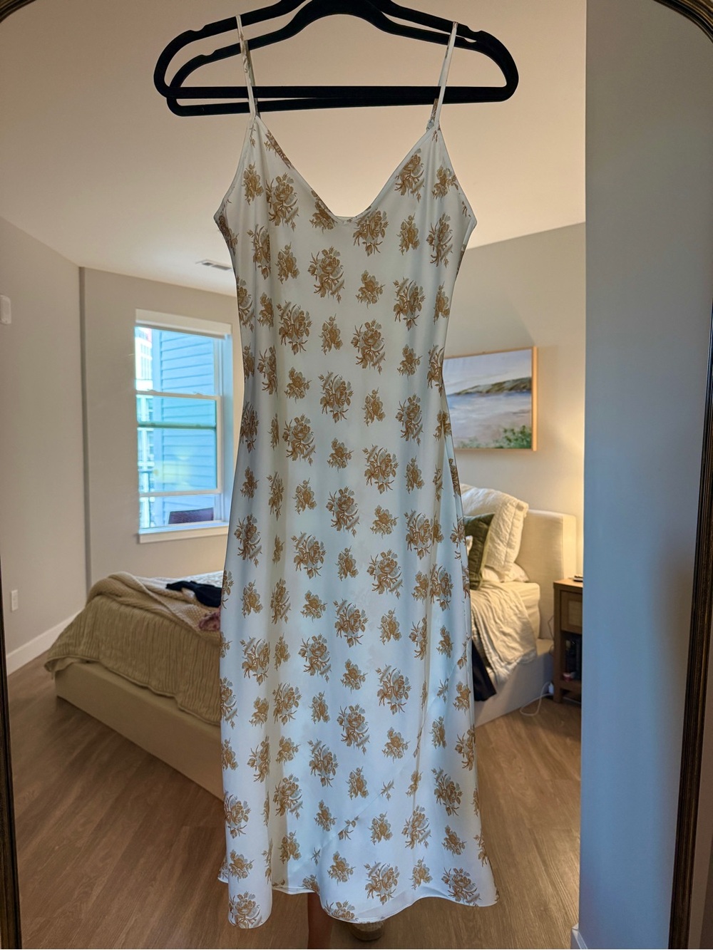 Wilfred Cream Slip Dress with Gold Floral Print